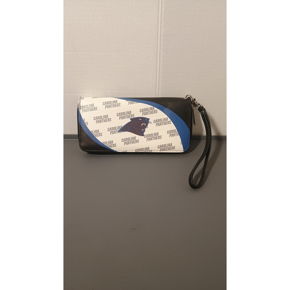 NFL Carolina Panthers Wristlet Wallet Women OS Black White Blue Excellent Logo